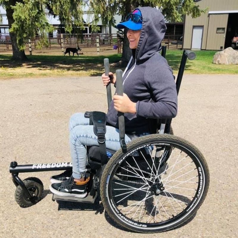 Why Would I Need an Outdoor Wheelchair? Get around your immediate outdoors: Angie rides her GRIT Freedom Chair on gravel of farm property
